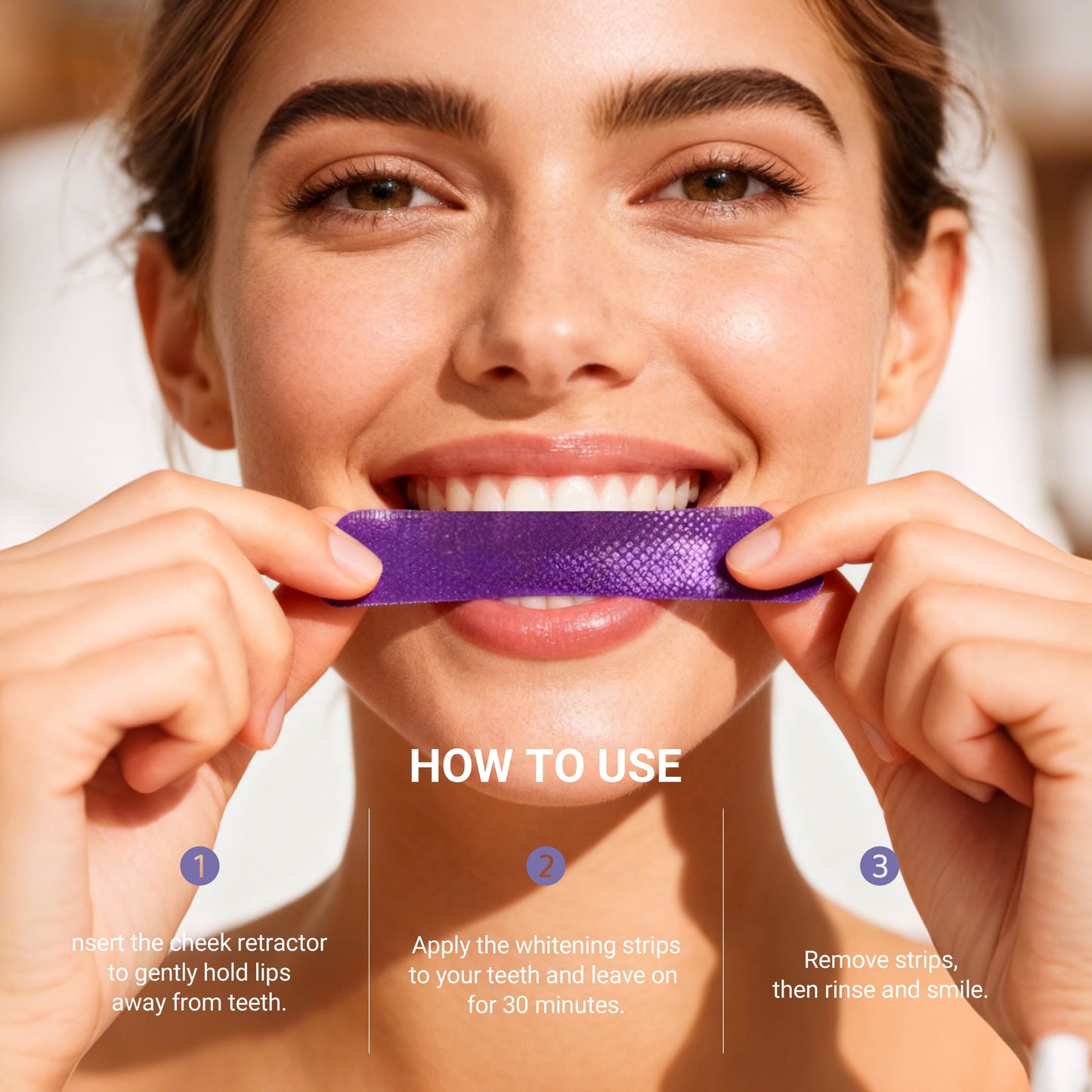 Teeth Whitening Strips (7 Treatments/14 Strips) - Peroxide-Free Whitening Kit with Hydroxyapatite, Enamel Safe + Cheek Retractor, Easy 3-Step At-Home Teeth Whitening for Deep Stain Removal
